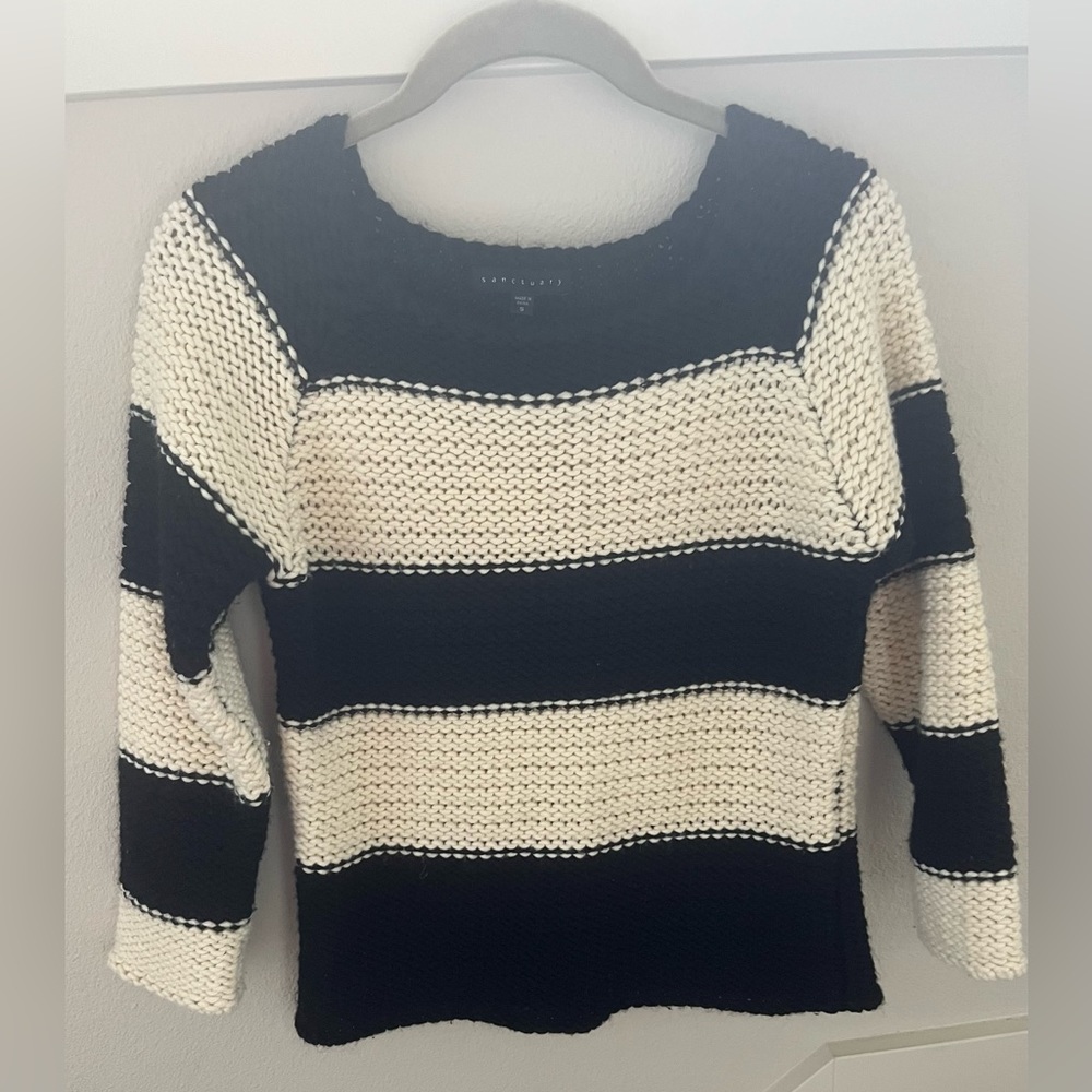 Sanctuary Black and Ivory Striped Chunky Knit Sweater